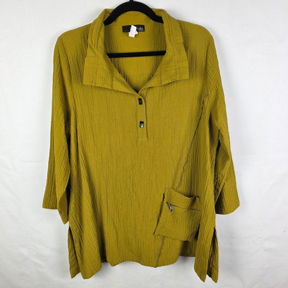 Moonlight Y&S Fashion Design Mustard Yellow Textured Tunic Top 3/4 Sleeve Medium